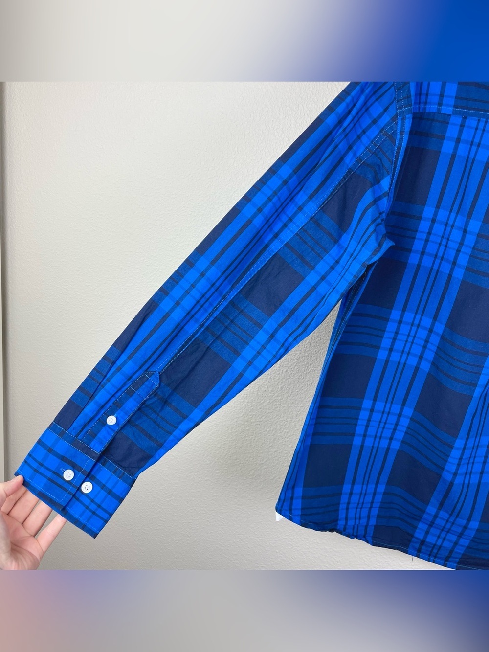 Staple Pigeon Men's Large Blue Plaid Long Sleeve Button Down Collared Shirt - Picture 15 of 16